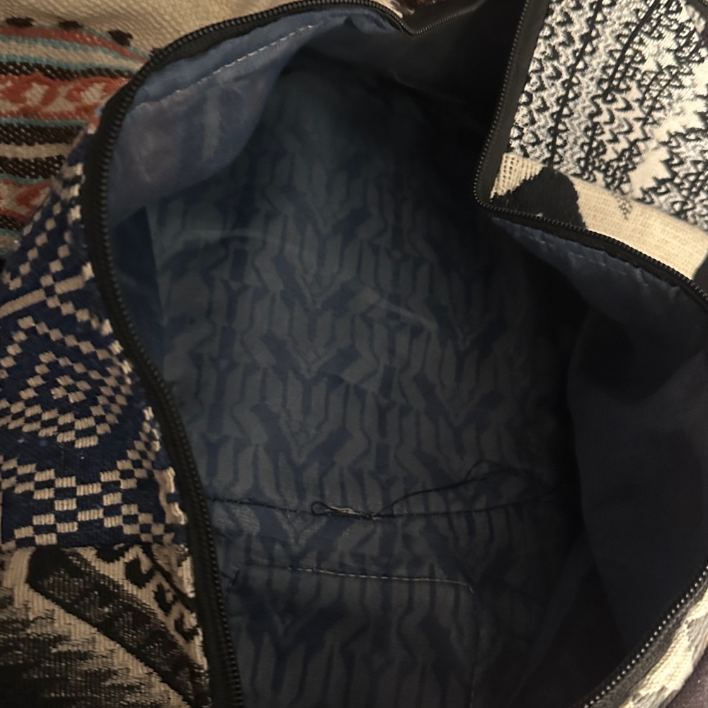 Bohemian Patchwork Backpack. BL/RD5 - Picture 3 of 3